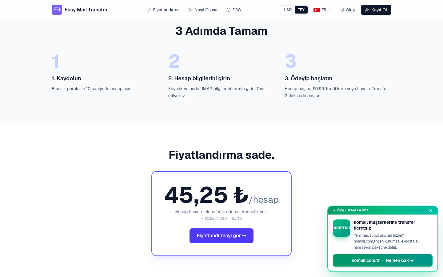 Easy Mail Transfer — 3 steps